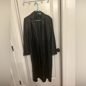 Newport News Long Black Leather Coat